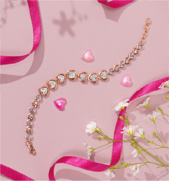Elegant diamond bracelet in gold with heart shaped design for women